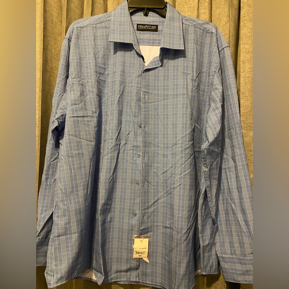 Michael Strahan Light Blue Plaid Button Down Long Sleeve Shirt Extra Large